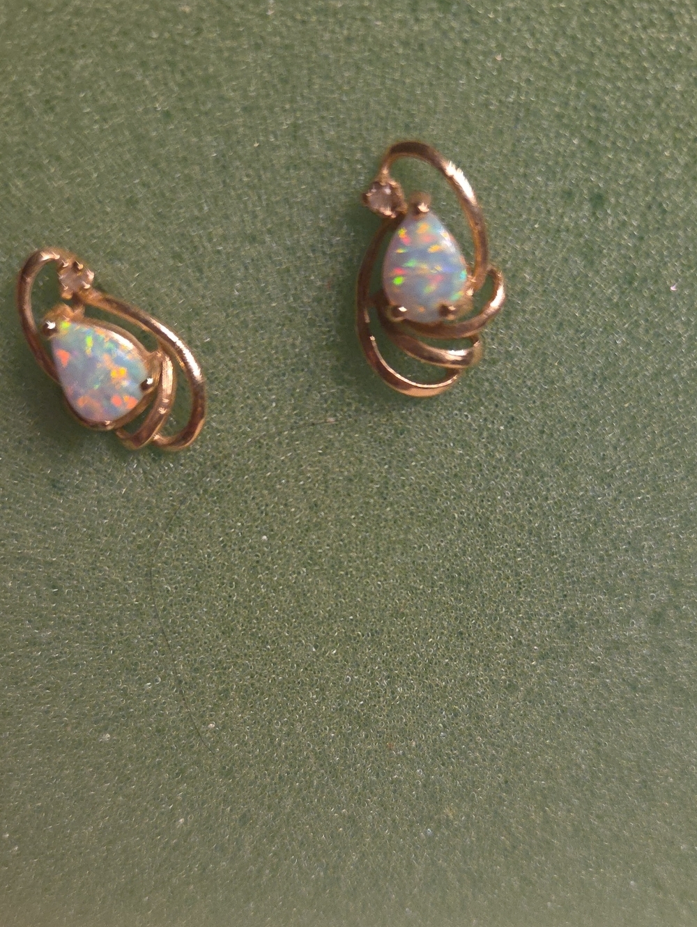 Gold Teardrop Opal Stud Earrings with Sparkle Accent